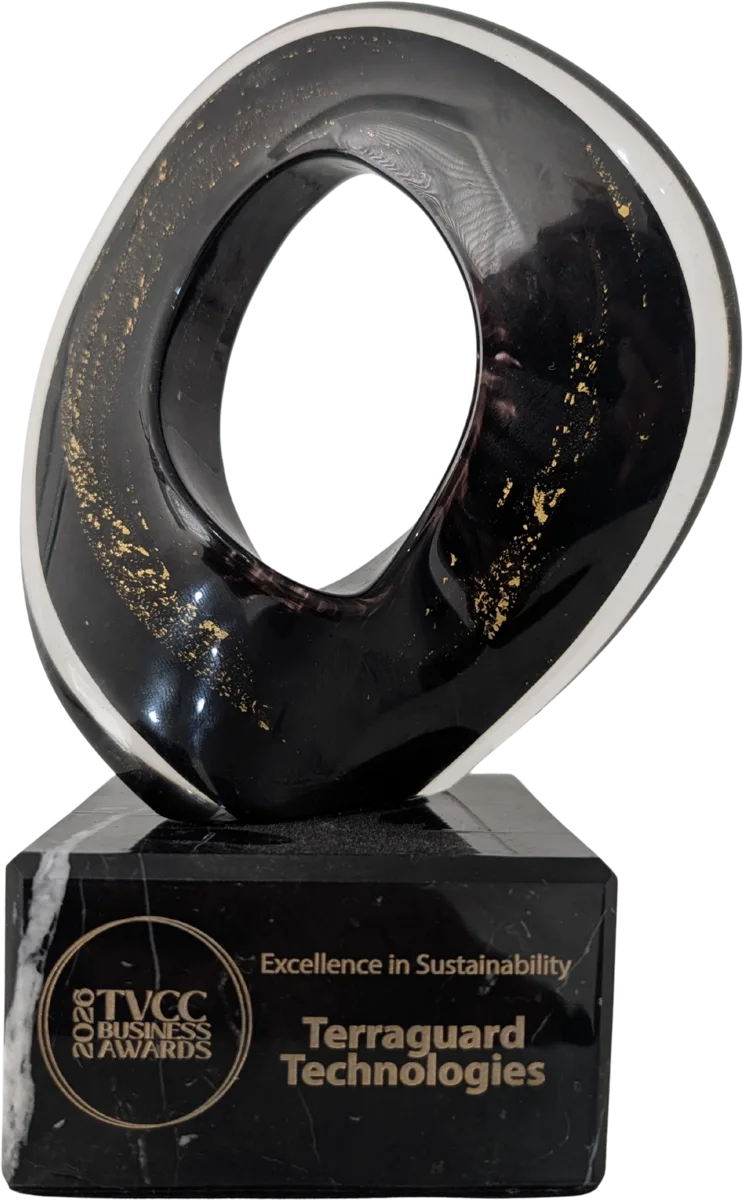 The Excellence in Sustainability trophy awarded to Terraguard Technologies at the TVCC Business Awards 2026